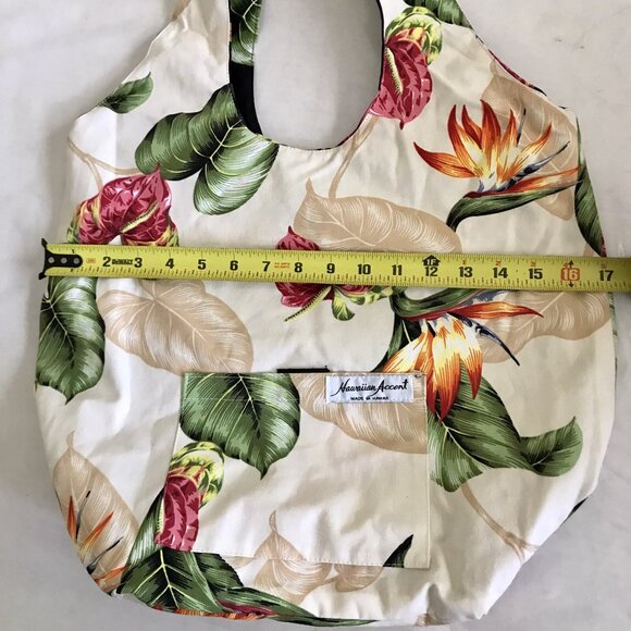 Hawaiian Accent Reversible Large Tote Tropical Shoulder Bag Made In Hawaii USA - Picture 3 of 7